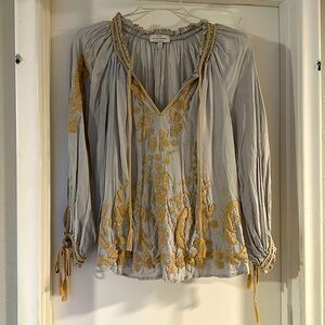 Light blue detailed stitch long sleeve blouse